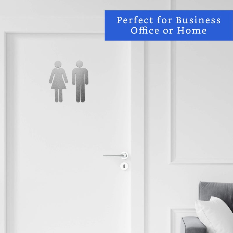 GLOBE ROCKET Brushed Aluminum Men's and Women's Bathroom Sign Figure Set - Men and Women Modern Restroom Sign - Bathroom Door Signs - Restroom Signs for Business - Bathroom Signage - Image 5